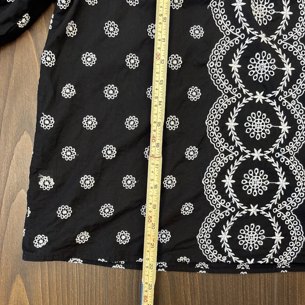 LOFT Black Embroidered Puff Sleeve Top Women's Size Large Boho Cottagecore - Picture 15 of 15